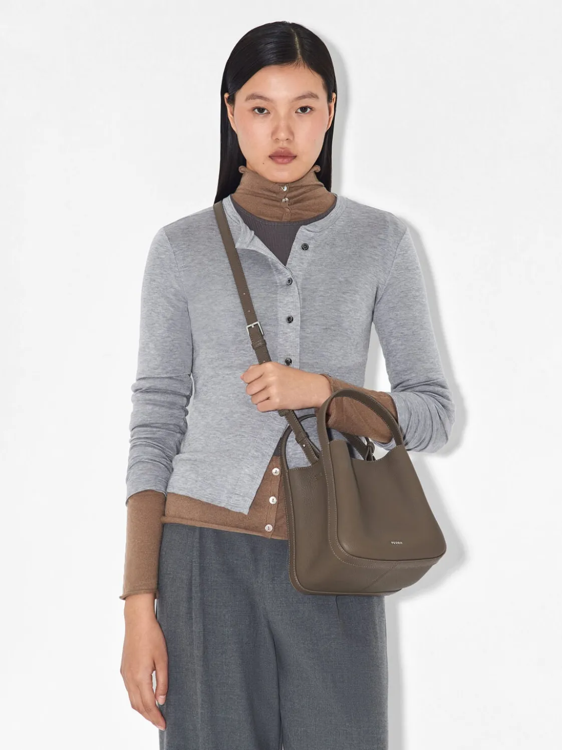 Dana Leather Bucket Bag - Dark Taupe