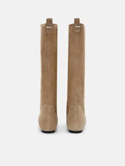 Demi Leather Knee Boots - Taupe