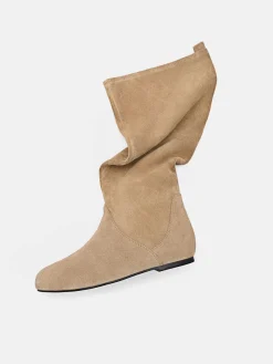 Demi Leather Knee Boots - Taupe