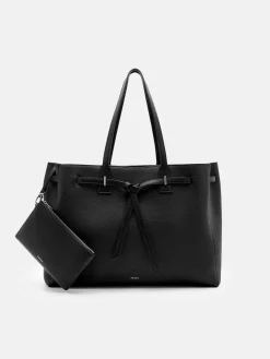 Demi Oversized Leather Tote Bag - Black