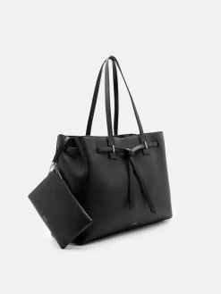Demi Oversized Leather Tote Bag - Black