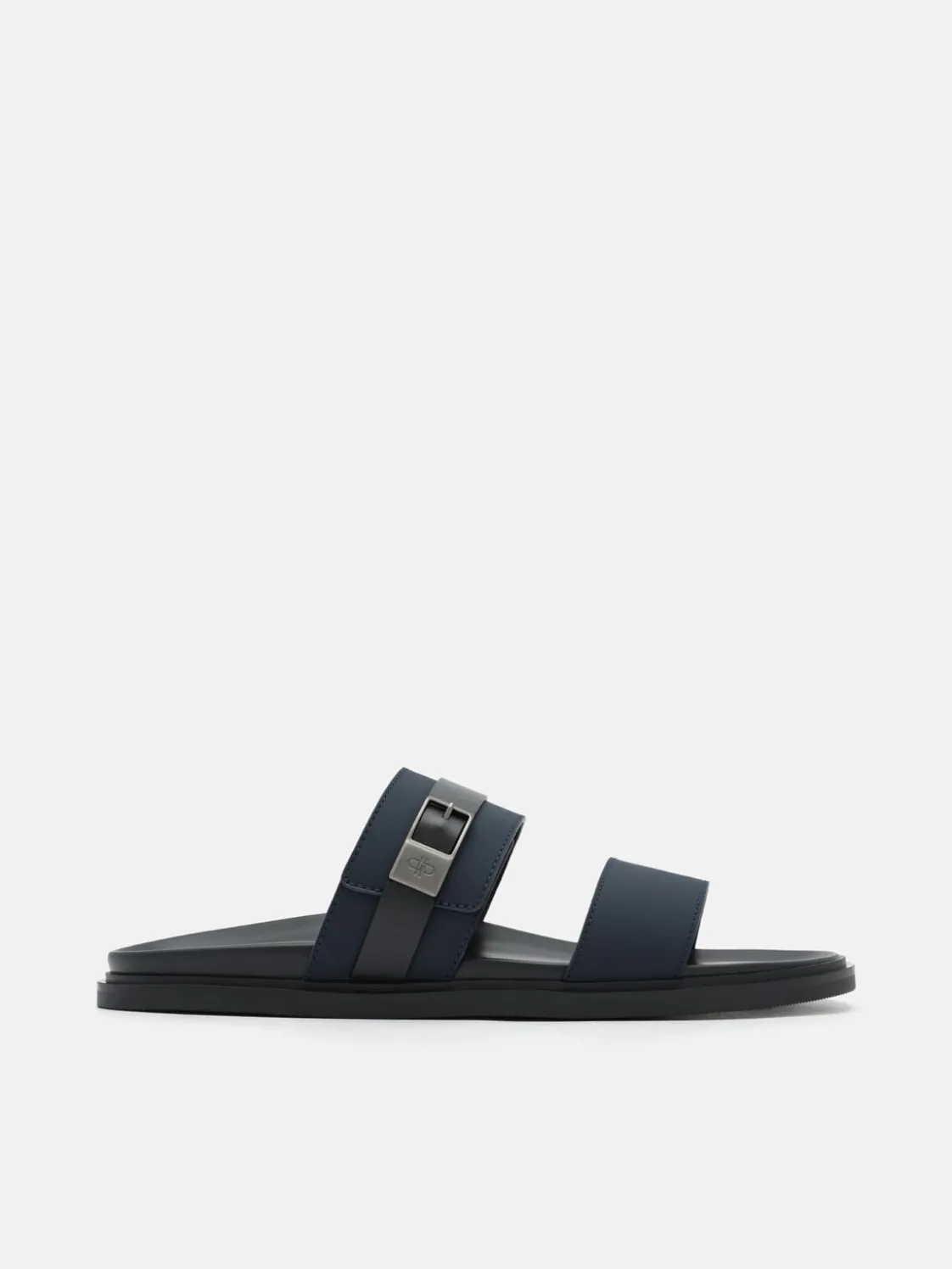 Double Band Buckle Slide Sandals - Navy