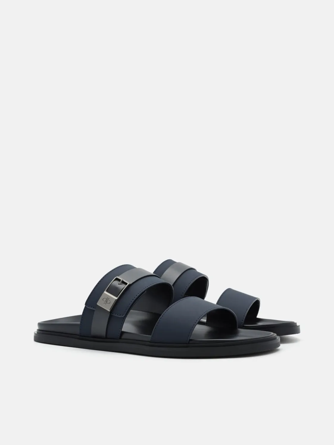 Double Band Buckle Slide Sandals - Navy
