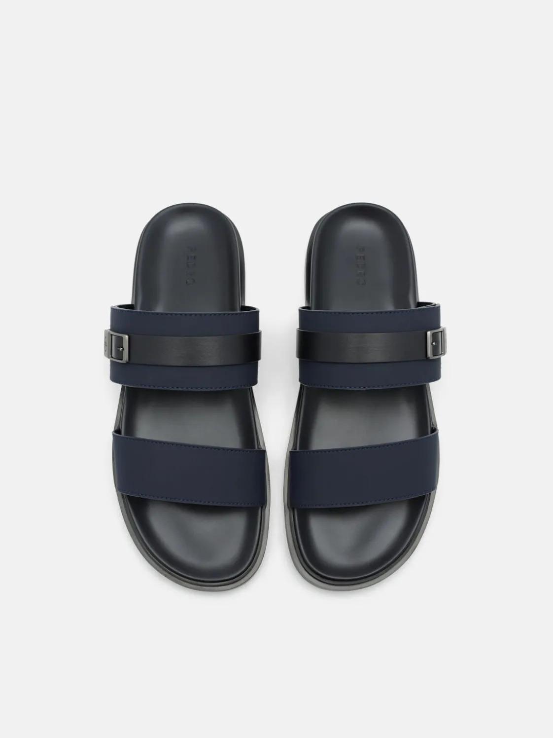 Double Band Buckle Slide Sandals - Navy