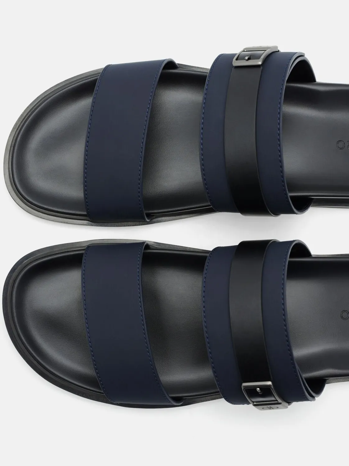 Double Band Buckle Slide Sandals - Navy