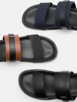 Double Band Buckle Slide Sandals - Navy