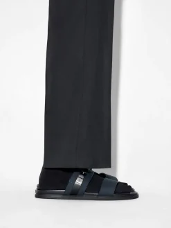Double Band Buckle Slide Sandals - Navy