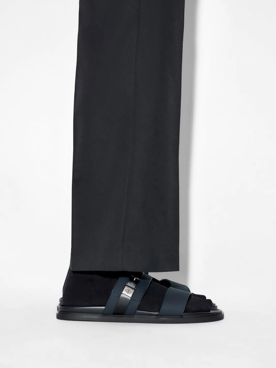 Double Band Buckle Slide Sandals - Navy