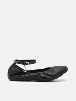 Eclipse Leather Ballerina Flats - Black
