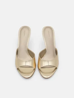 Eel Leather Heel Sandals - Gold