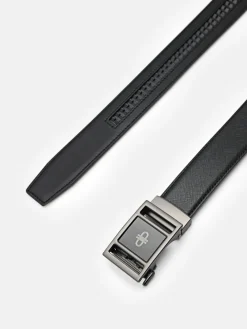 Embossed Leather Automatic Belt - Black