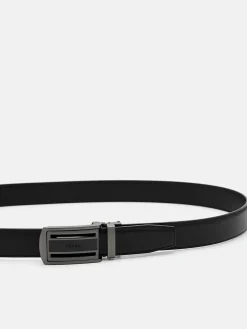 Embossed Leather Automatic Belt - Black