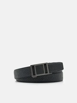 Embossed Leather Automatic Belt - Black