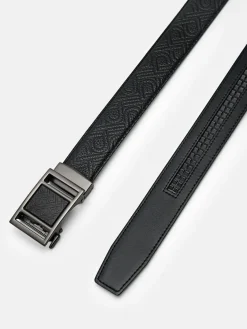 Embossed Leather Automatic Belt - Black