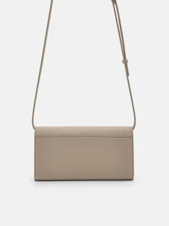 Embossed Leather Bi-Fold Long Wallet - Taupe