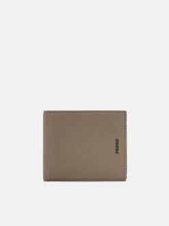 Embossed Leather Bi-Fold Wallet with Insert - Taupe