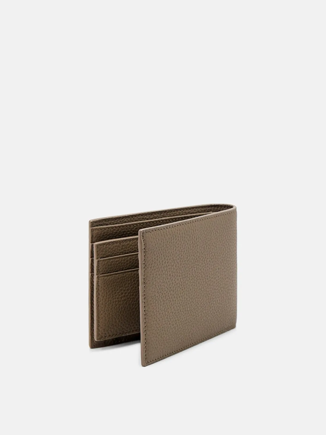 Embossed Leather Bi-Fold Wallet with Insert - Taupe