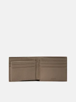 Embossed Leather Bi-Fold Wallet with Insert - Taupe