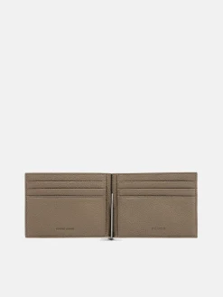 Embossed Leather Card Holder with Money Clip - Taupe