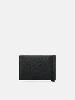 Embossed Leather Card Holder with Money Clip - Black
