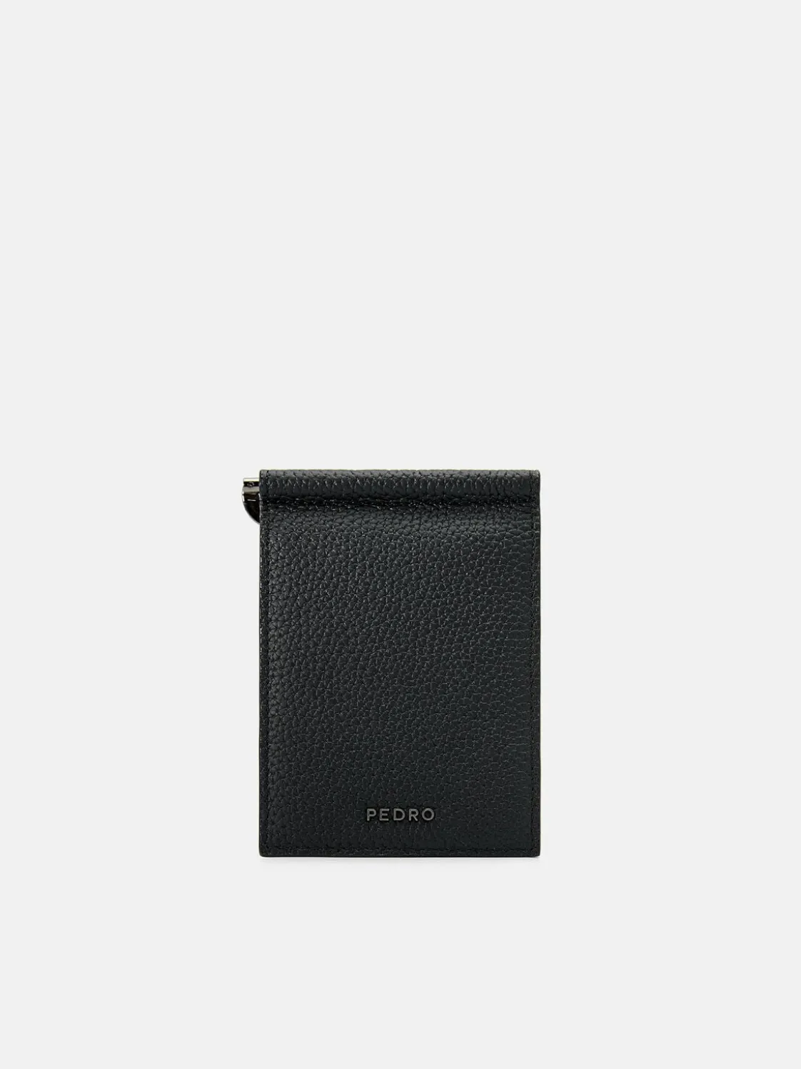 Embossed Leather Card Holder with Money Clip - Black
