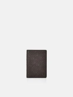 Embossed Leather Card Holder - Dark Brown