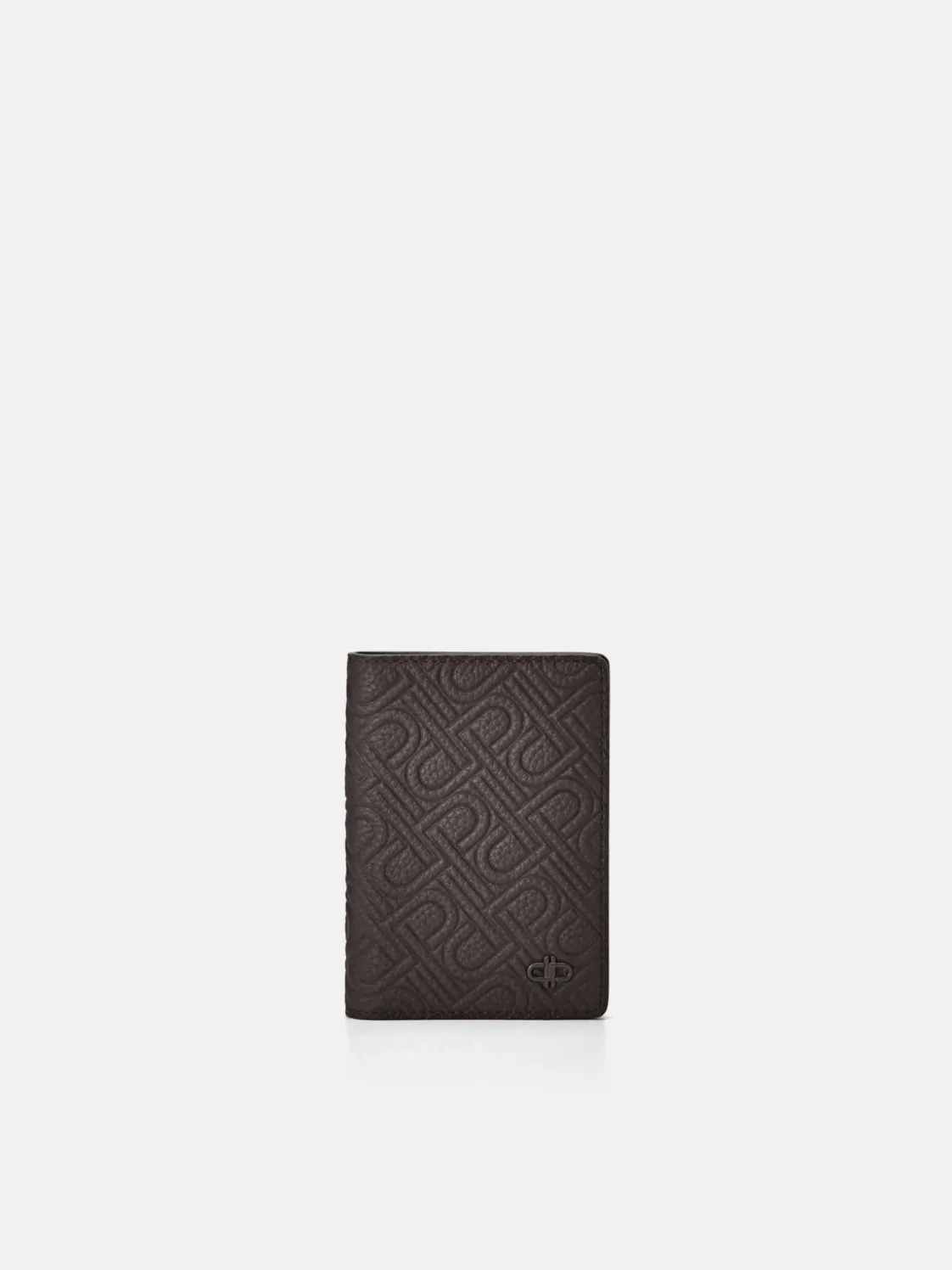 Embossed Leather Card Holder - Dark Brown