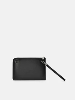 Embossed Leather Clutch Bag - Black