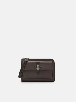 Embossed Leather Clutch Bag - Dark Brown