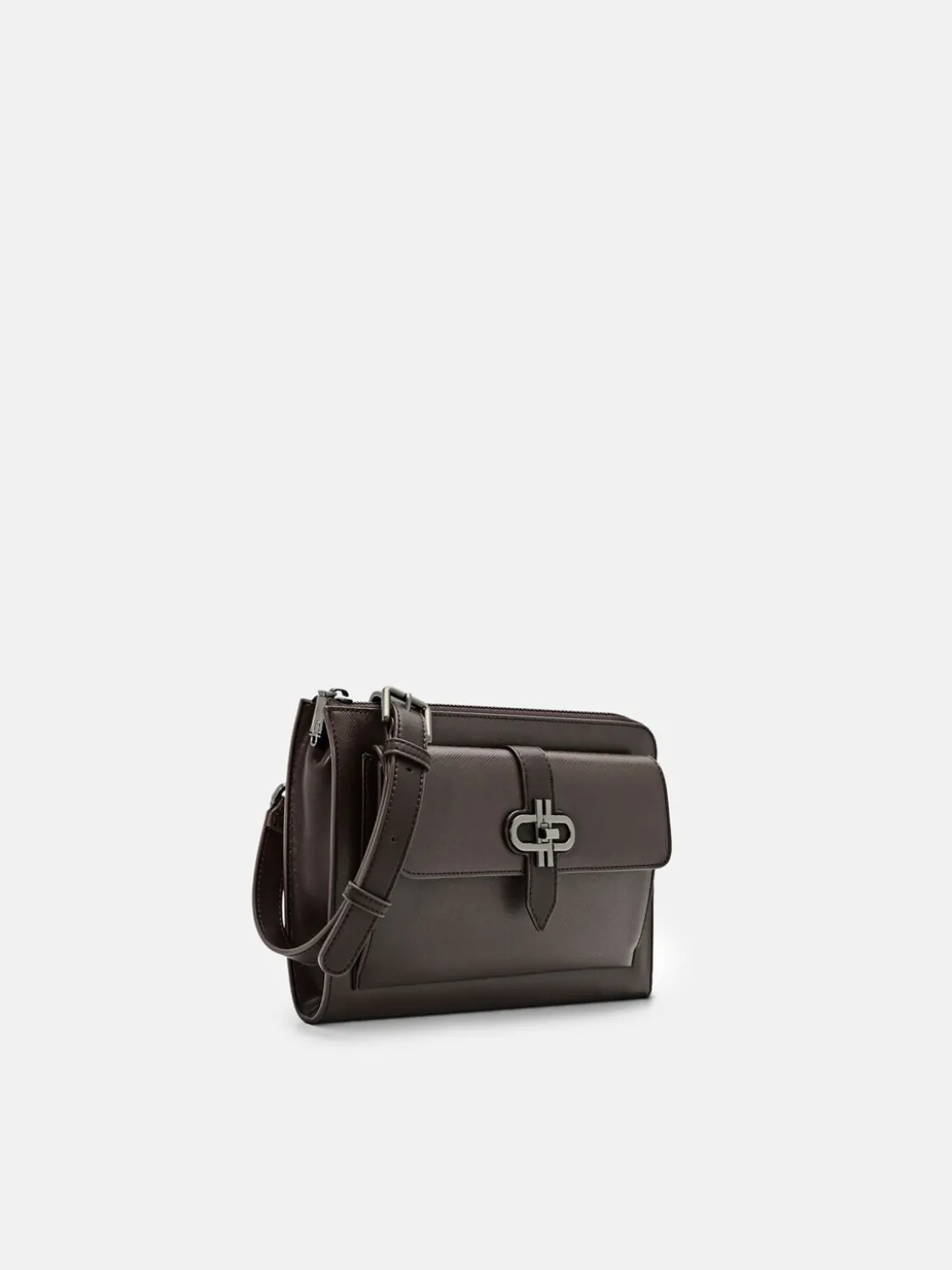 Embossed Leather Clutch Bag - Dark Brown