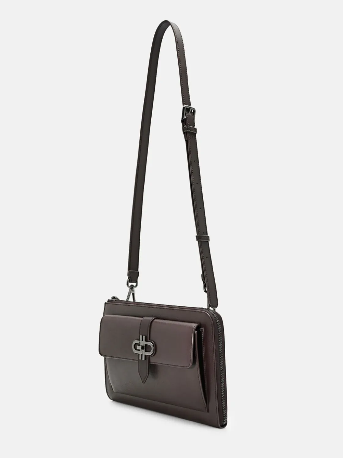 Embossed Leather Clutch Bag - Dark Brown