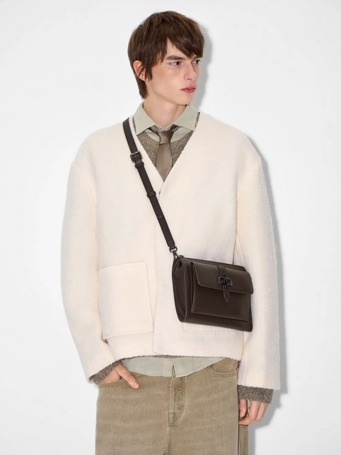 Embossed Leather Clutch Bag - Dark Brown