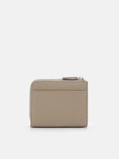 Embossed Leather Compact Wallet - Taupe