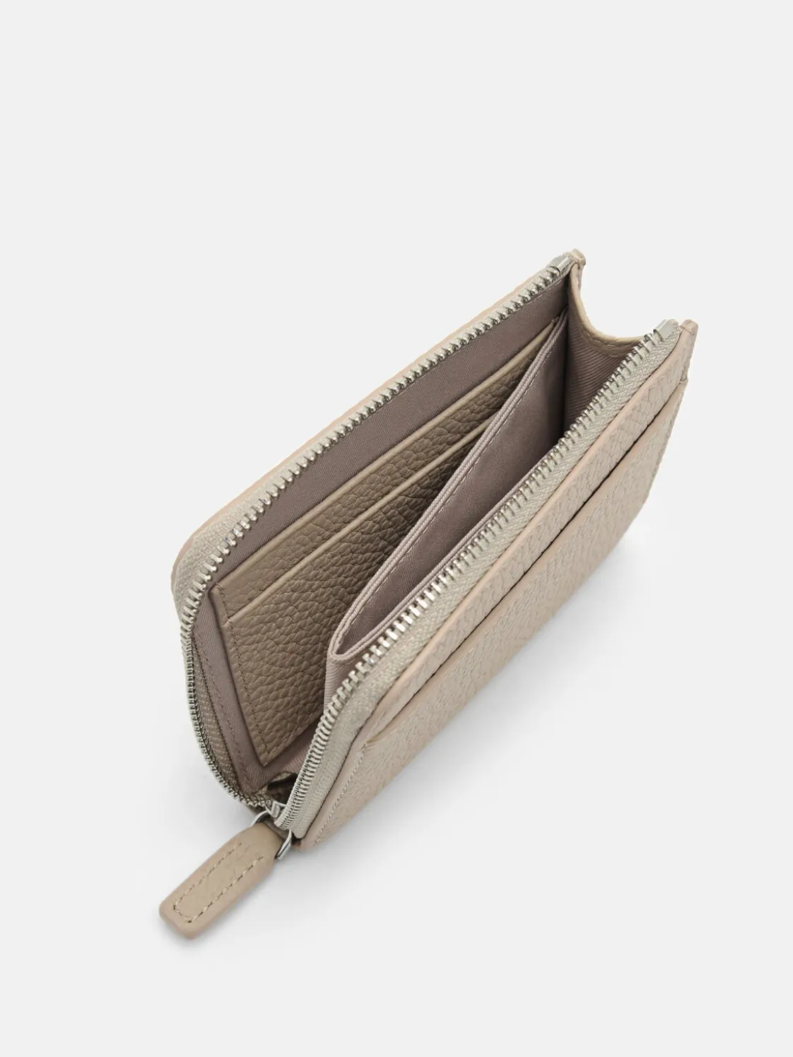 Embossed Leather Compact Wallet - Taupe