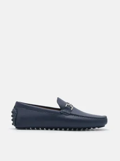 Embossed Leather Driving Shoes - Navy