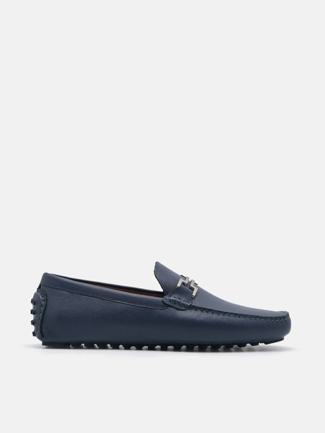 Embossed Leather Driving Shoes - Navy