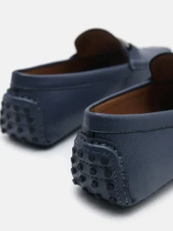 Embossed Leather Driving Shoes - Navy