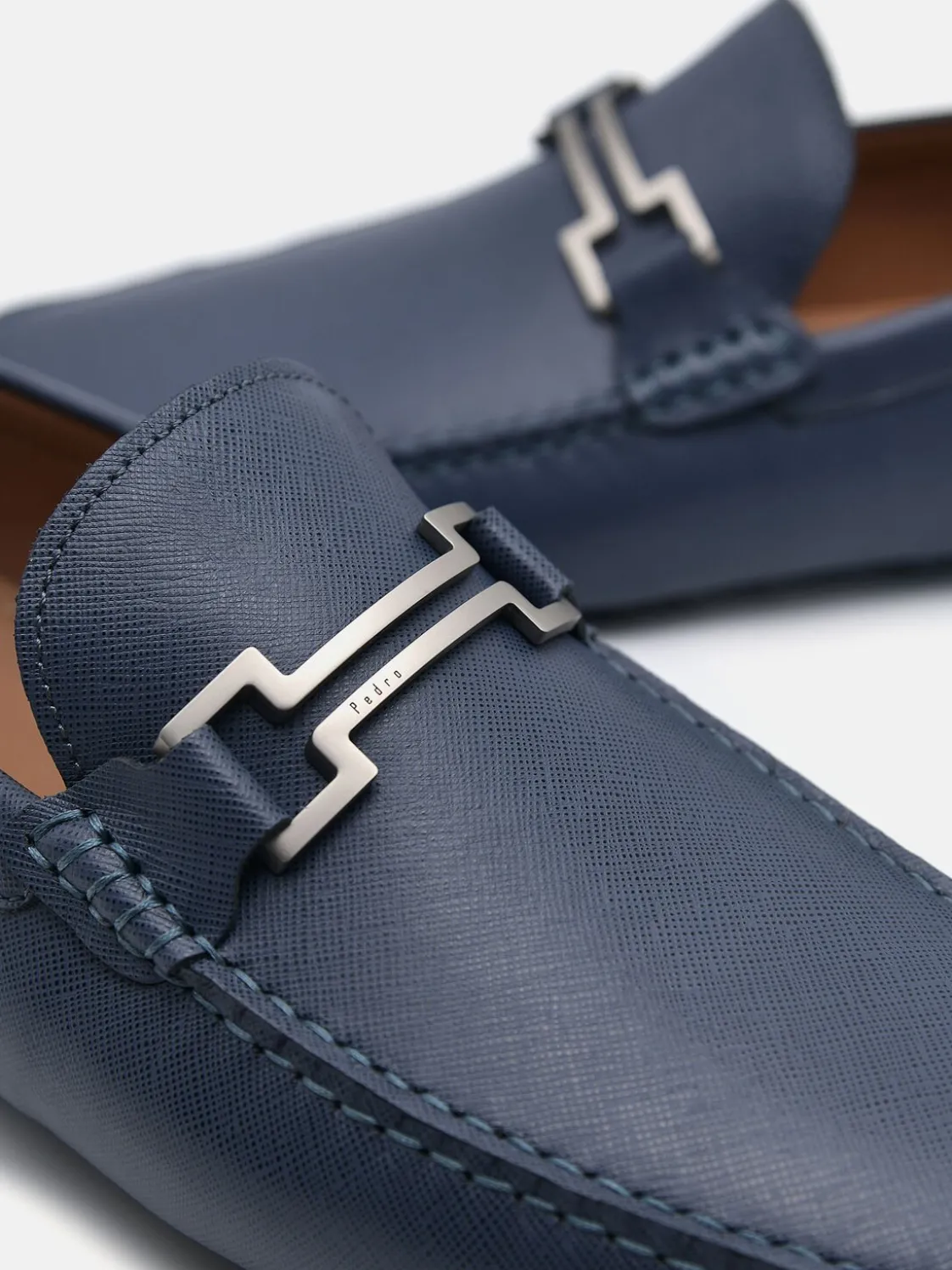 Embossed Leather Driving Shoes - Navy