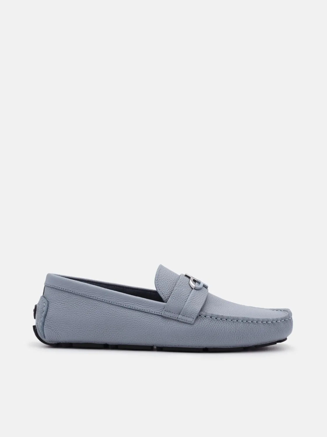Embossed Leather Driving Shoes - Slate Blue Tumble