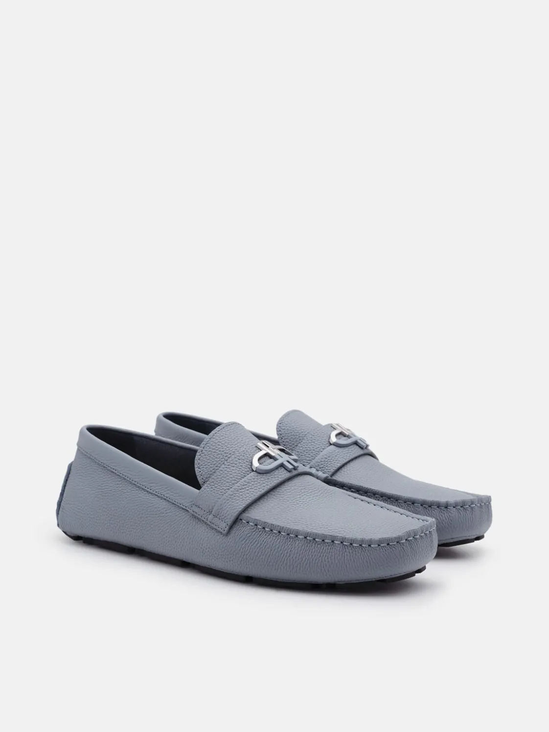 Embossed Leather Driving Shoes - Slate Blue Tumble