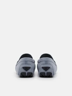 Embossed Leather Driving Shoes - Slate Blue Tumble