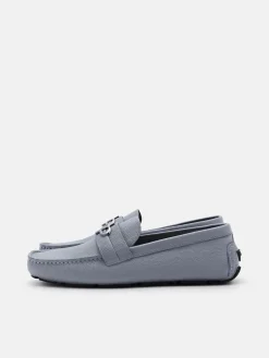 Embossed Leather Driving Shoes - Slate Blue Tumble