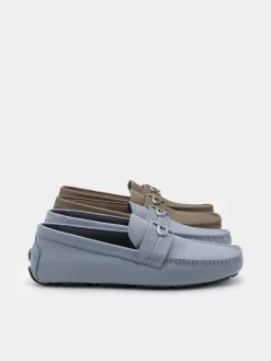 Embossed Leather Driving Shoes - Slate Blue Tumble