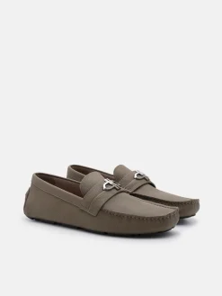 Embossed Leather Driving Shoes - Dark Taupe Tumble