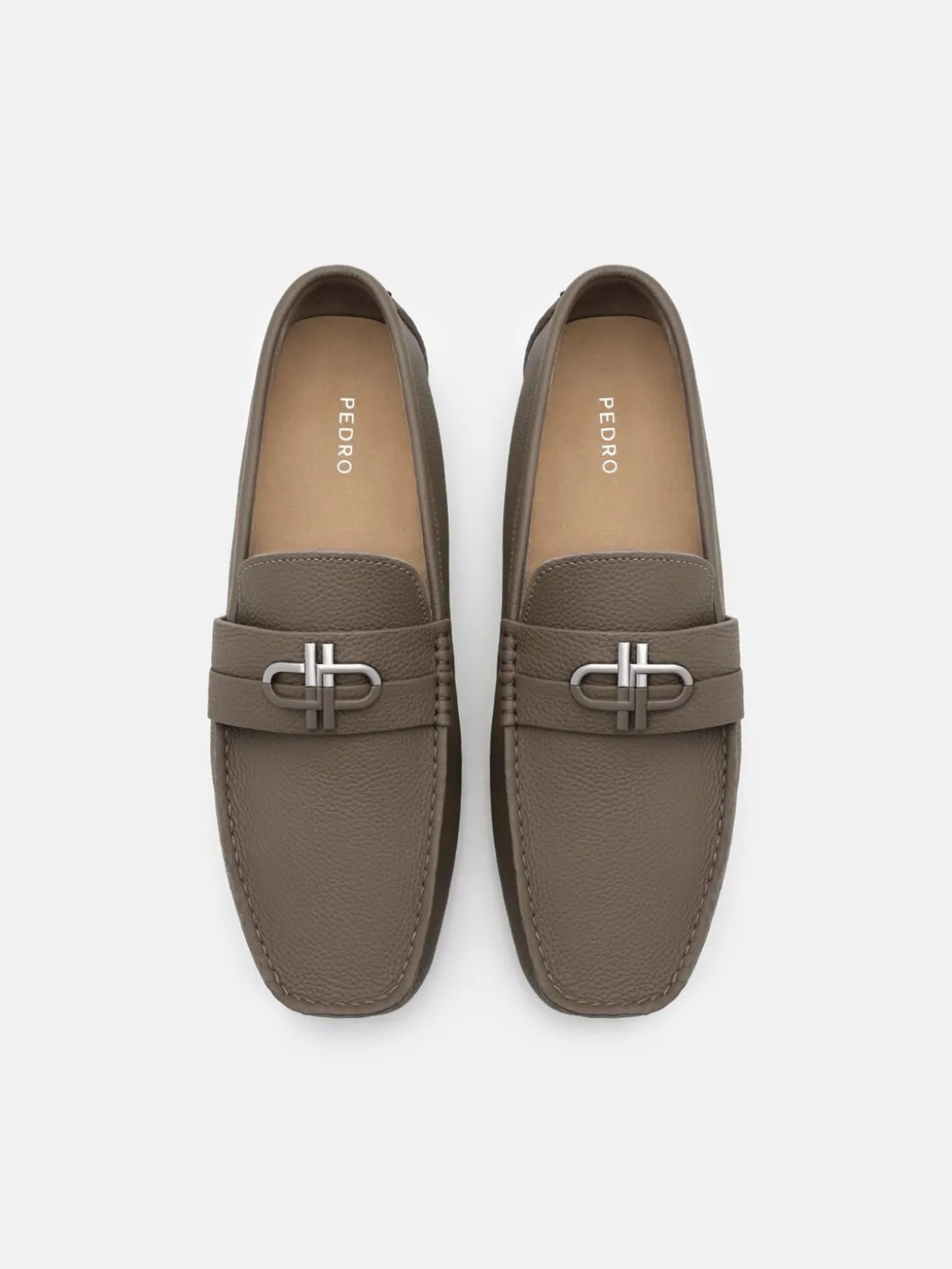 Embossed Leather Driving Shoes - Dark Taupe Tumble
