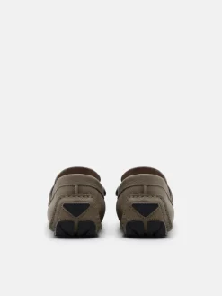Embossed Leather Driving Shoes - Dark Taupe Tumble