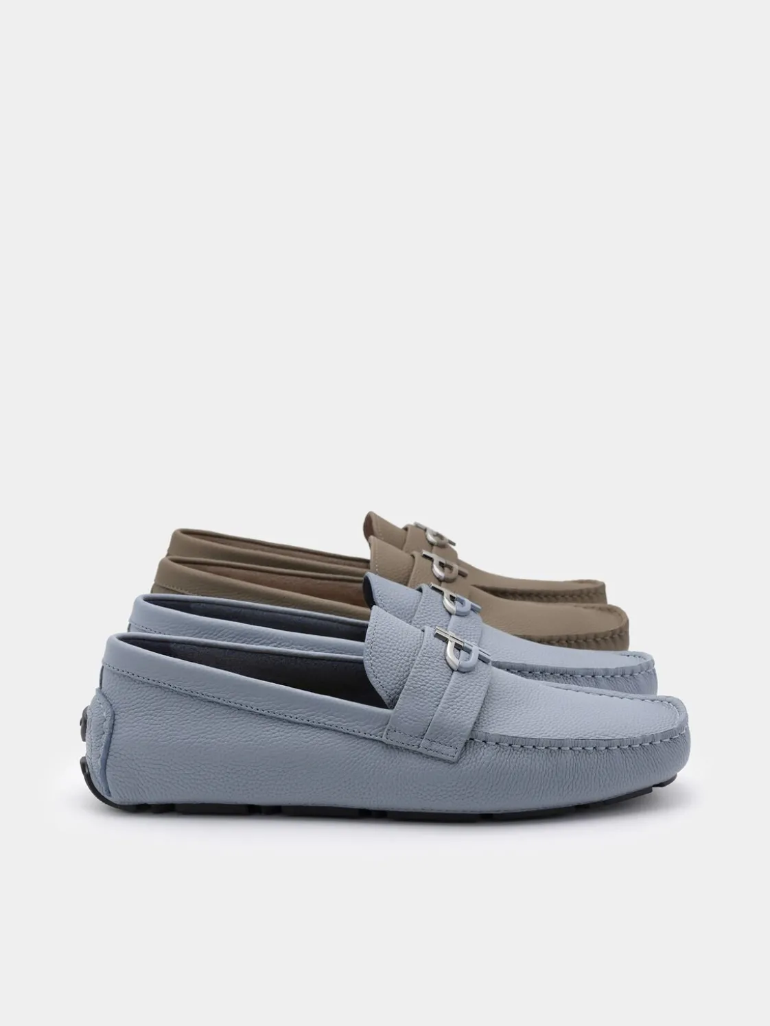 Embossed Leather Driving Shoes - Dark Taupe Tumble