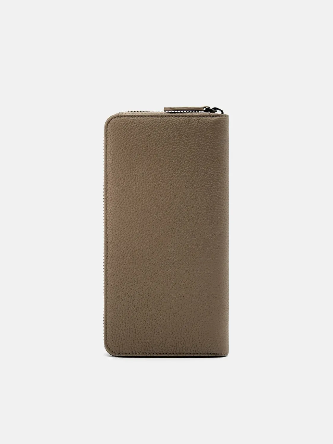 Embossed Leather Long Wallet - Taupe