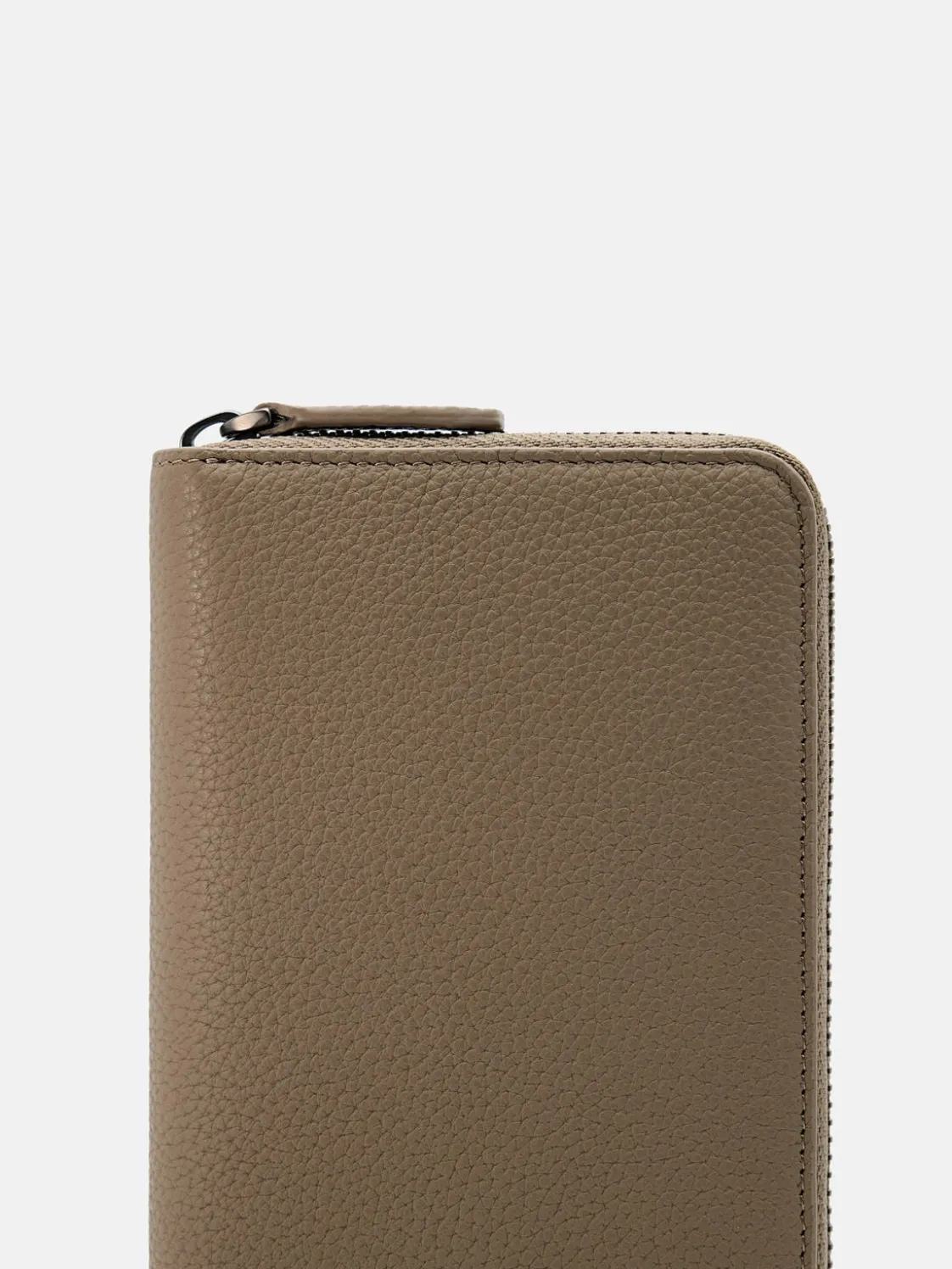Embossed Leather Long Wallet - Taupe