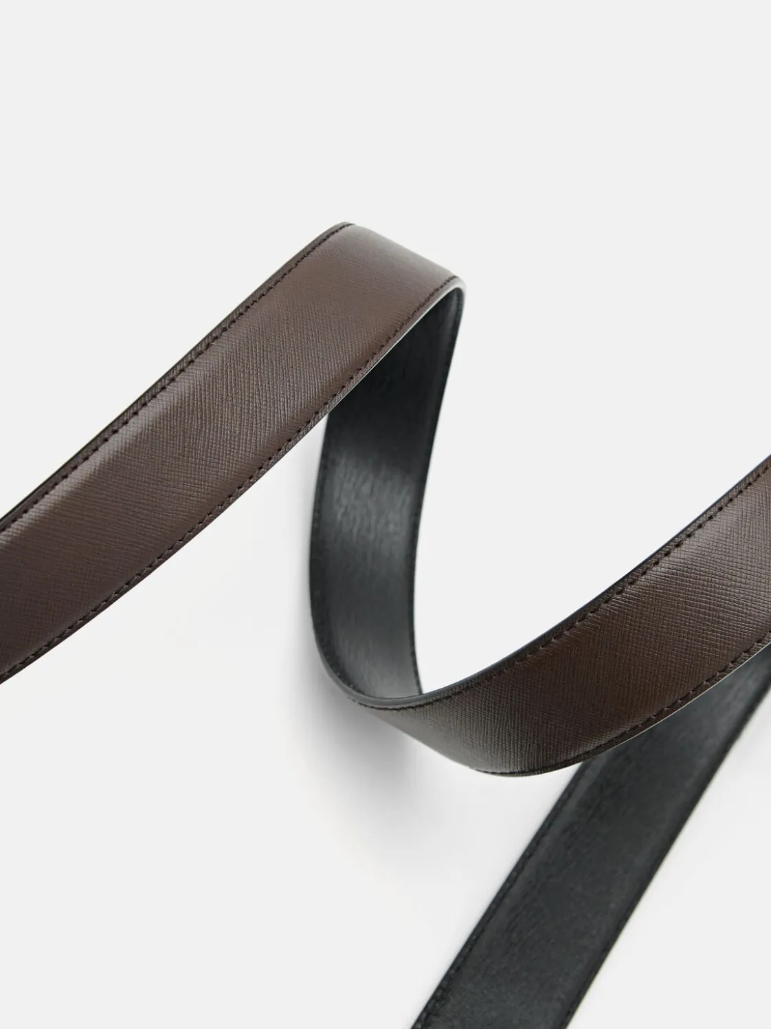 Embossed Leather Reversible Pin Belt - Dark Brown